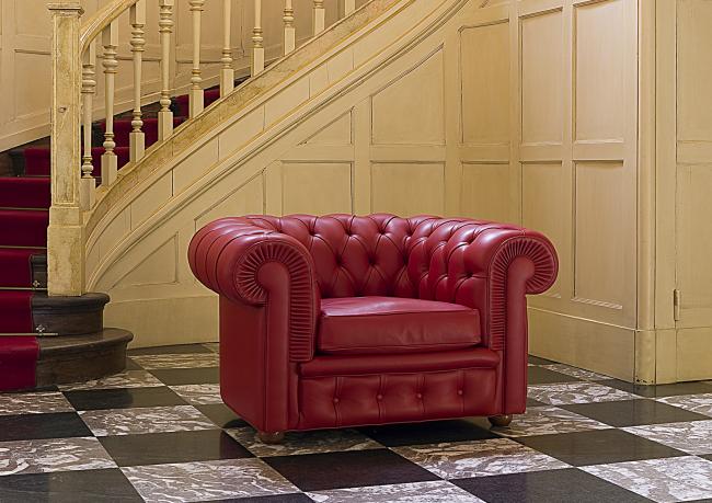 Poltrona Chester in pelle rossa - Outlet 
