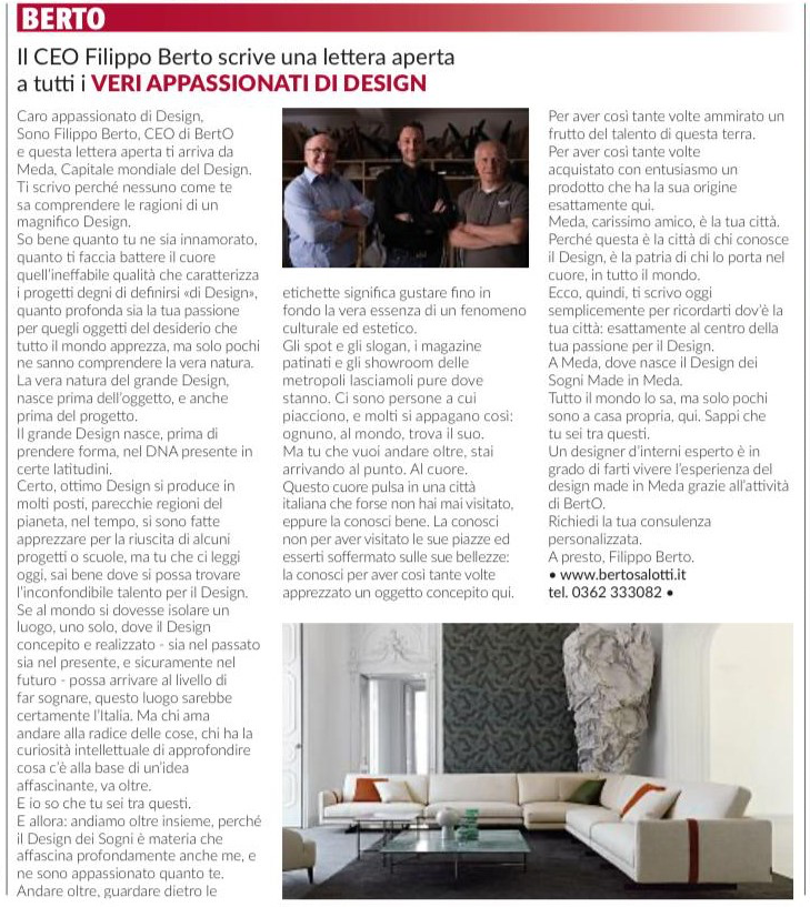 Filippo BertO scrive una lettera aperta ai veri professionisti del design sul Corriere della Sera Filippo BertO scrive una lettera aperta ai veri professionisti del design sul Corriere della Sera