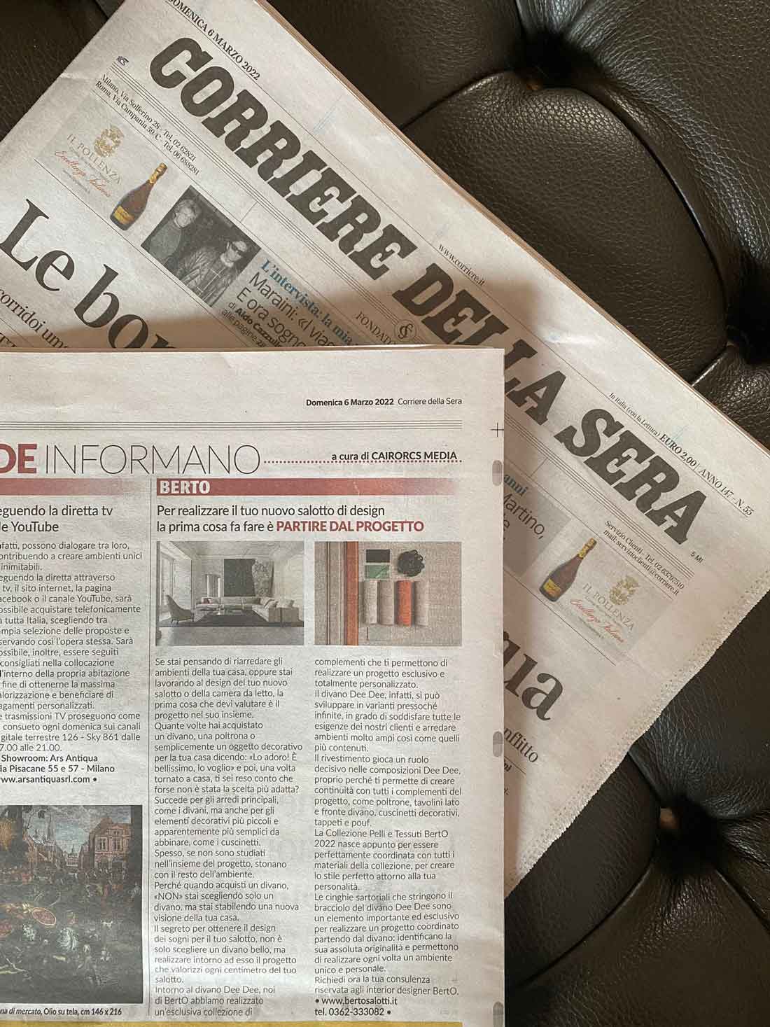 Corriere della Sera: parti dal progetto e realizza il tuo salotto di design BertO su Corriere della Sera: parti dal progetto e realizza il tuo salotto di design