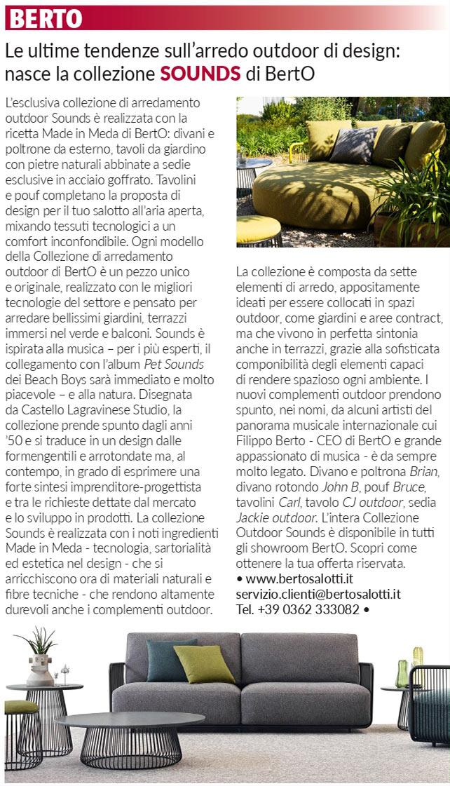 Corriere della Sera: Ultime tendenze outdoor BertO Corriere della Sera: Ultime tendenze outdoor BertO