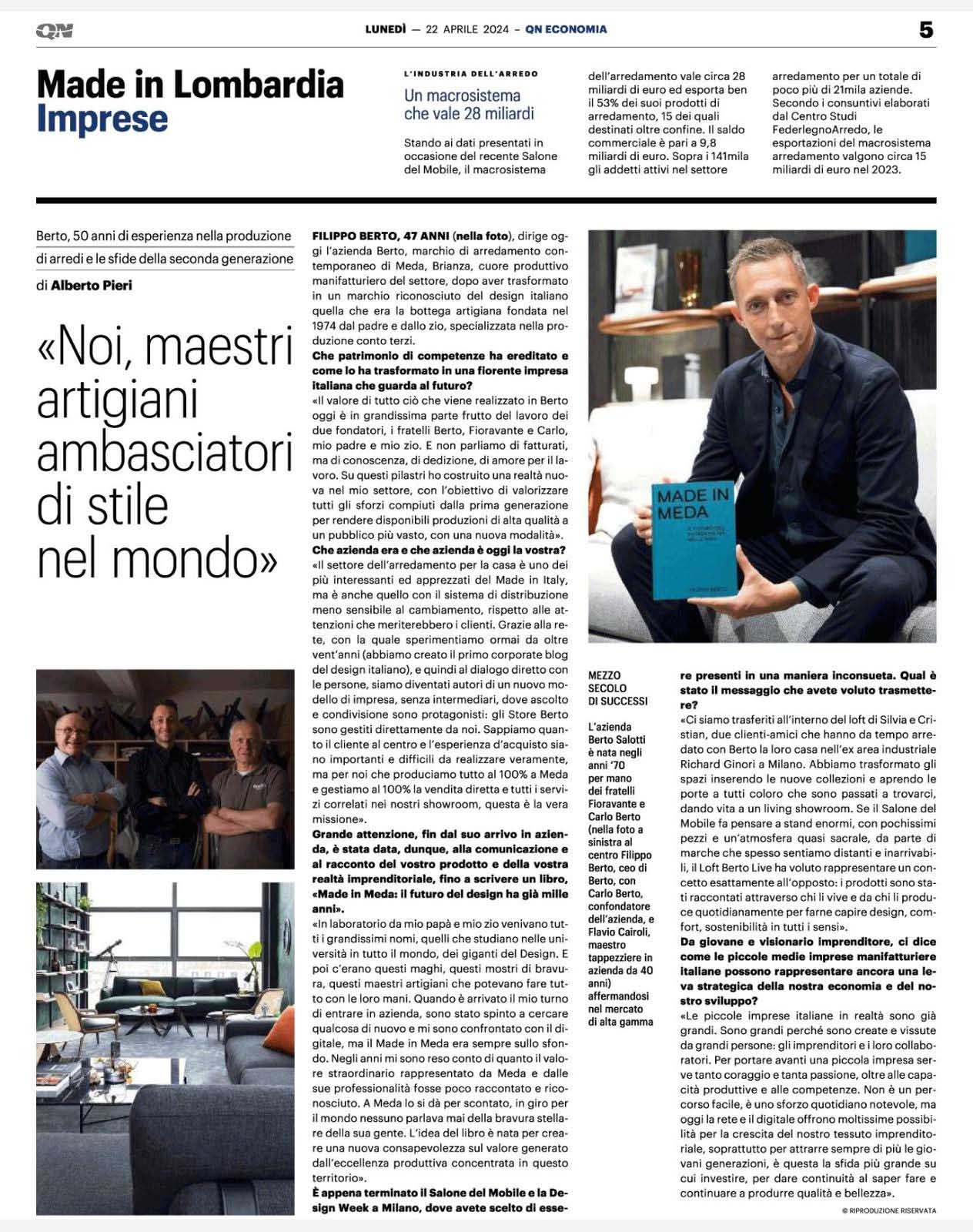 BertO Ambasciatore di Stile su Il Giorno BertO Ambasciatore di Stile su Il Giorno