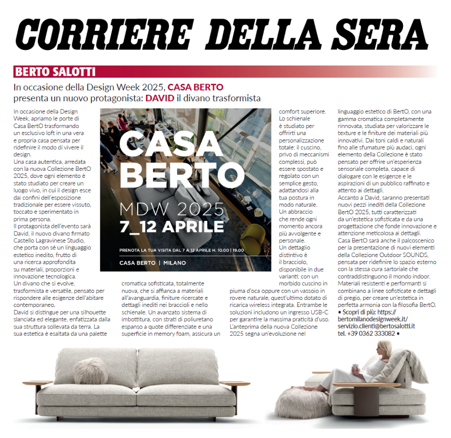 MDW2025 e David sul Corriere della Sera Corriere della Sera: MDW2025 e David